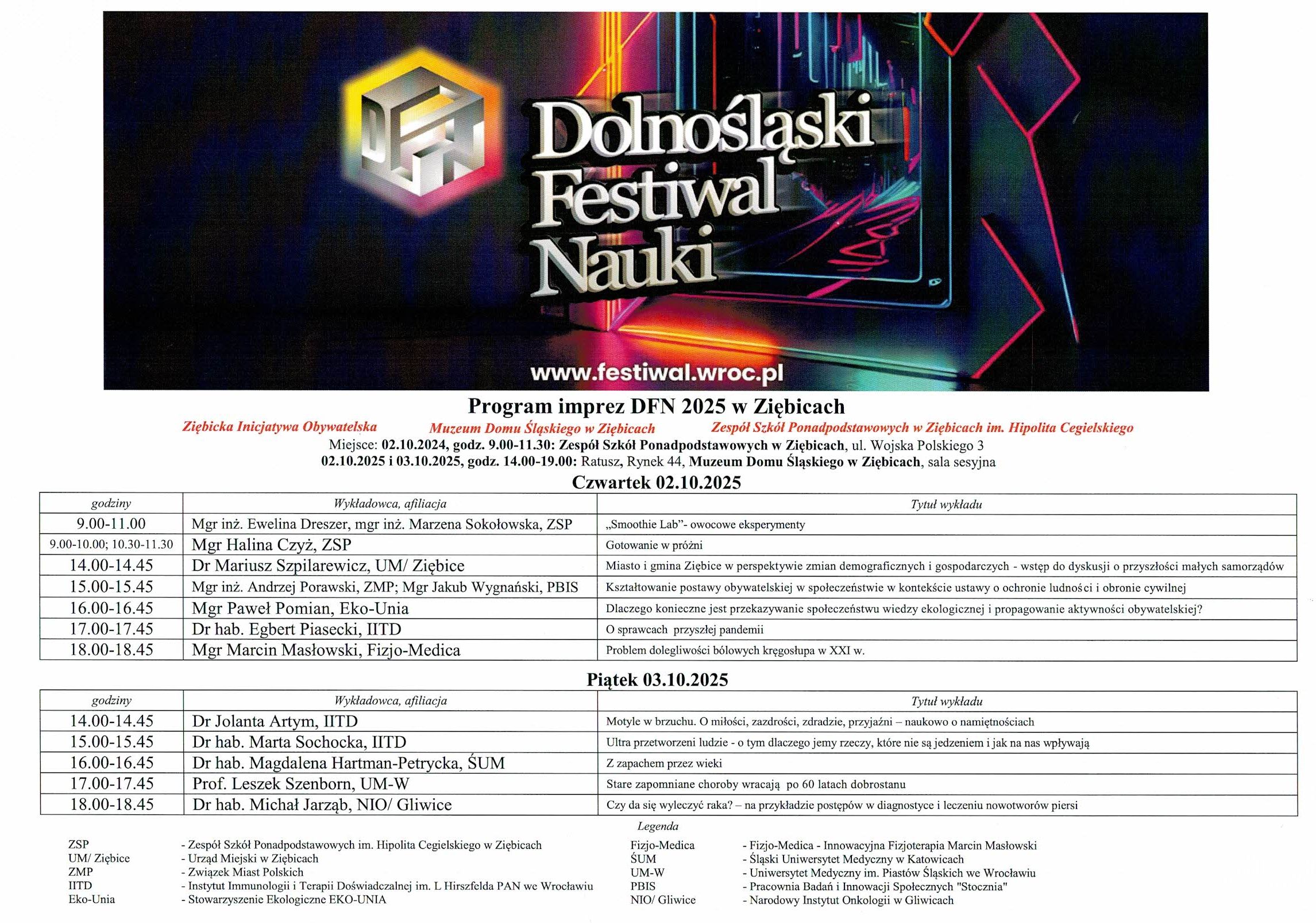 ZAPRASZAMY JESIENIĄ NA TEGOROCZNĄ ZIĘBICKĄ EDYCJĘ DOLNOŚLĄSKIEGO FESTIWALU NAUKI